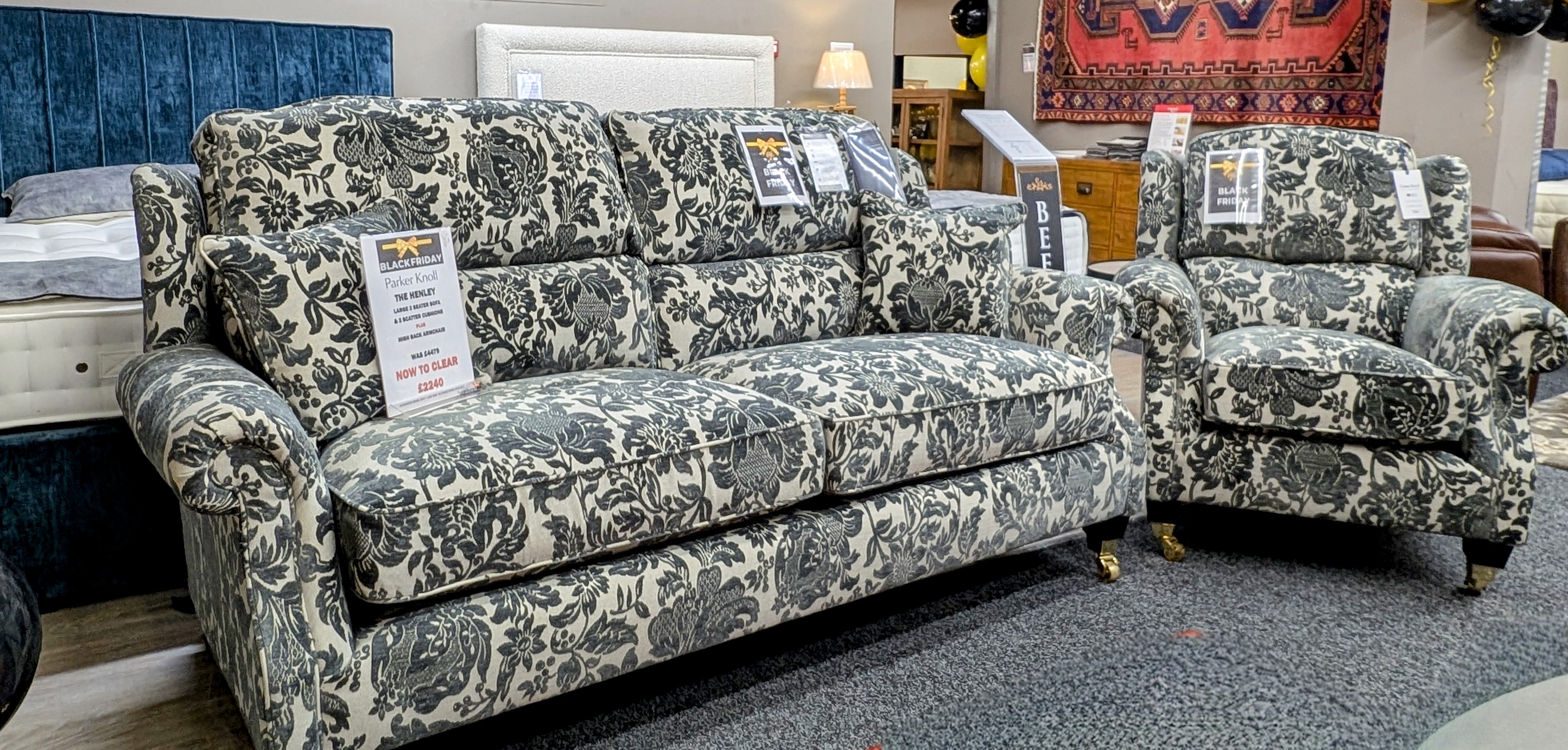 Large 2 Seater Sofa & High Back Chair With 2 Scatter Cushions